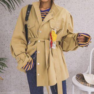 Pocket-detail Loose-fit Parka With Sash