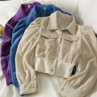 Corduroy Puff-sleeve Crop Shirt