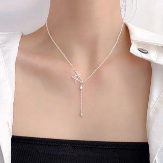 Rhinestone Star Pendant Necklace 1 Pc - Necklace - Silver - One Size