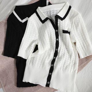Short-sleeve Button-up Chunky Knit Top