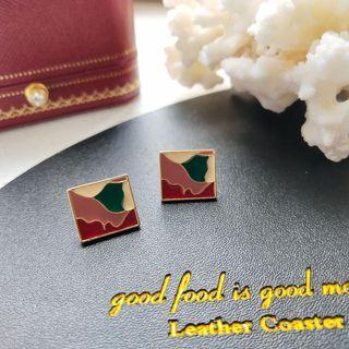 Glaze Square Alloy Earring 1 Pair - Silver Earrings - Pink - One Size