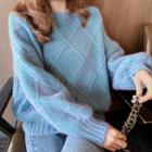 Cable-knit Crew-neck Sweater Blue - One Size