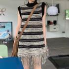 Sleeveless Striped Ponitelle Knit Top Black & White - One Size