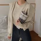 Set: Round-neck Knit Top + Tie-front Shawl