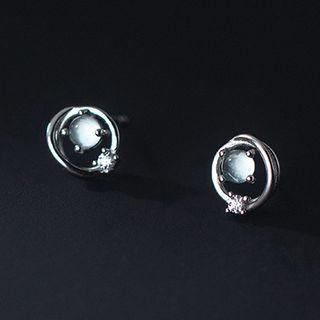 Rhinestone Glass Bead Sterling Silver Earring 1 Pair - S925 Silver - Silver - One Size