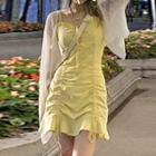 Spaghetti Strap Drawstring Mini Sheath Dress / Light Jacket