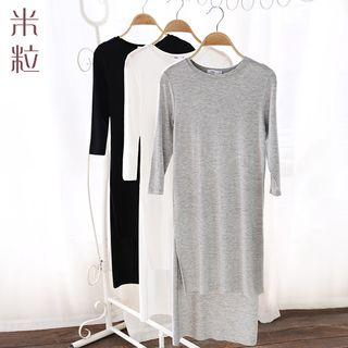 Plain Dip Back Long Sleeve Dress