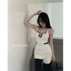 Sleeveless Contrast Trim Slim-fit Halter Knit Dress White - One Size