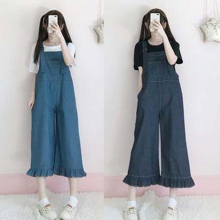 Cropped Boot-cut Denim Jumper Pants