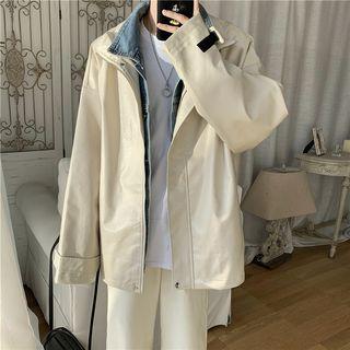 Mock Two-piece Faux-leather Jacket