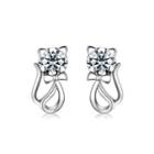 925 Sterling Silver Cat Stub Earrings With White Austrian Element Crystal