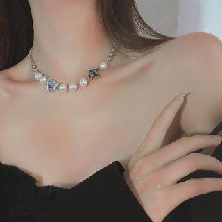Rhinestone Cactus Faux Pearl Necklace Necklace - Silver - One Size