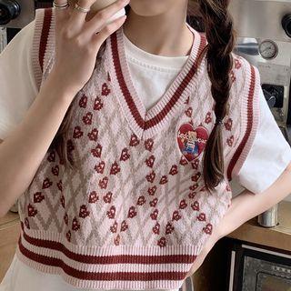 Heart Pattern Sweater Vest Red - One Size