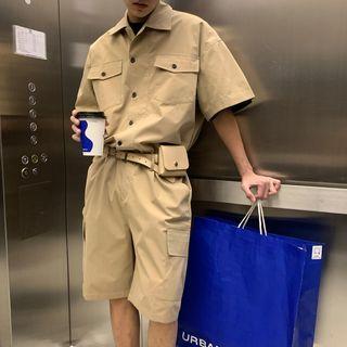 Short-sleeve Shirt Romper /jumpsuit / Belt Bag / Set