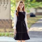 Mock Two-piece Contrast Stitching Long-sleeve Dress