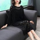 Long-sleeve Perforated Knit Dress