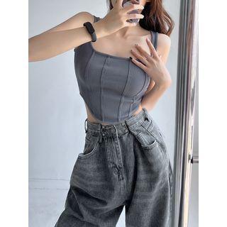 Asymmetrical Stitched Crop Tank Top In 6 Colors