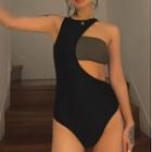 Asymmetrical Two-tone Swimsuit