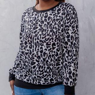 Plus Size Long-sleeve Leopard Print T-shirt