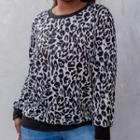 Plus Size Long-sleeve Leopard Print T-shirt