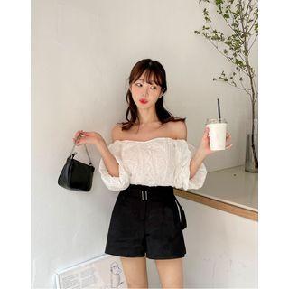 Off-shoulder Eyelet-lace Blouse White - One Size