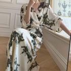 Set: Short-sleeve Print Top + Midi A-line Skirt