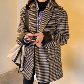 Checked Single-breasted Blazer Plaid - Black & White - One Size