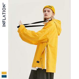 Unisex Tie-accent Button-side Hooded Top