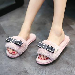 Bow Furry Slide Sandals