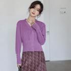 Double-breasted V-neck Cardigan Purple - One Size