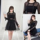 Lace Overlay Long Sleeve Dress With Bandeau
