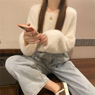 Round Neck Fluffy Sweater