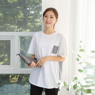 Dip-back Striped-panel T-shirt
