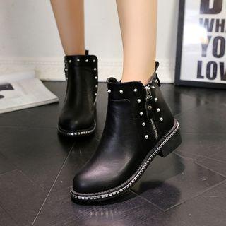 Faux Leather Studded Short Boots
