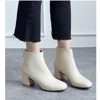 Faux Leather Round Toe Block Heel Booties
