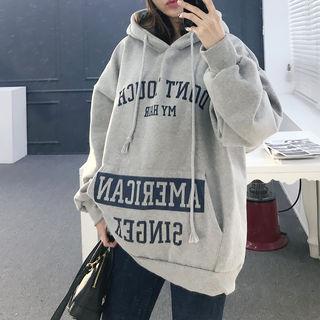 Brushed-fleece Lined Letter Oversized Hoodie