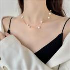 Beaded Necklace Faux Pearl Necklace - Gold - One Size