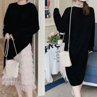 Mesh Panel Long-sleeve Layered Dress