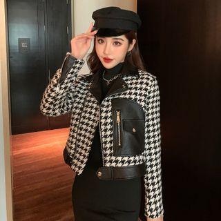 Houndstooth Cropped Biker Jacket