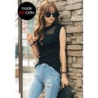 Cap-sleeve Mesh-yoke Top