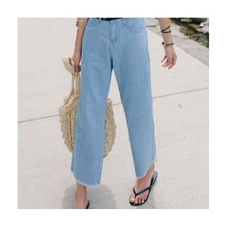 Frey-hem Straight-cut Cropped Jeans