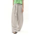 Pleated Wide-leg Pants With Belt Gray - One Size
