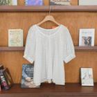 Puff-sleeve Floral Patterned Blouse Ivory - One Size