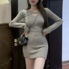 Mock Two-piece Cutout Knit Top / Knit Skirt