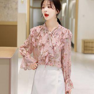 Bell-sleeve Ribbon Floral Blouse