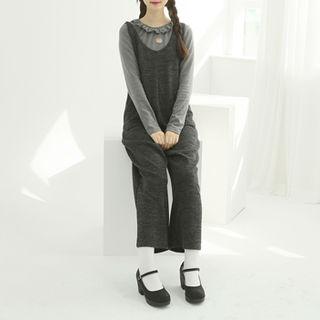 Dual-pocket Rib-knit Overall Pants
