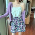 Ribbon Camisole Top / Floral Print Mini A-line Skirt / Open-front Cardigan