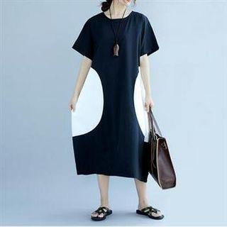 Two-tone Short-sleeve Midi T-shirt Dress