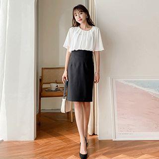 Bell-sleeve Pintuck-front Chiffon Blouse