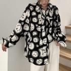 Smiley Face Print Shirt Black - One Size